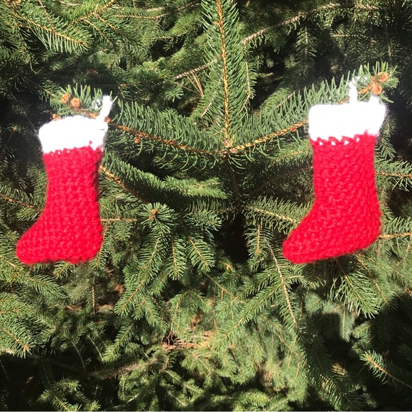 Christmas Stocking Ornament Set Farmhouse Crochet Handmade - Picture 7 of 9